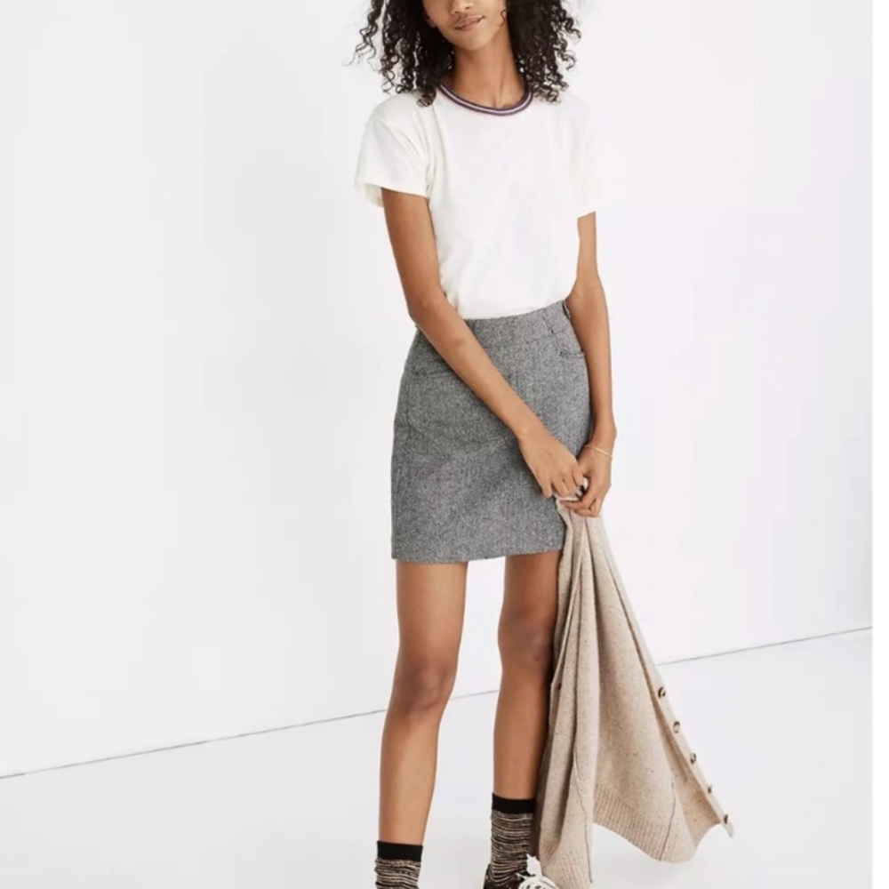 Madewell Herringbone Wool Mini A-line Skirt NWT